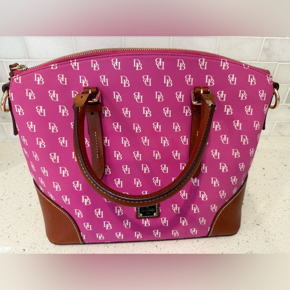 Dooney & Bourke Pink Tote with Brown Leather Trim